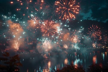 Vibrant Visuals of Colorful Fireworks Explosions Lighting Up the Night Sky at Festivals and