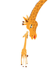 African giraffe mother and her baby, mammals, care for the offspring, vector illustration, animals of Africa