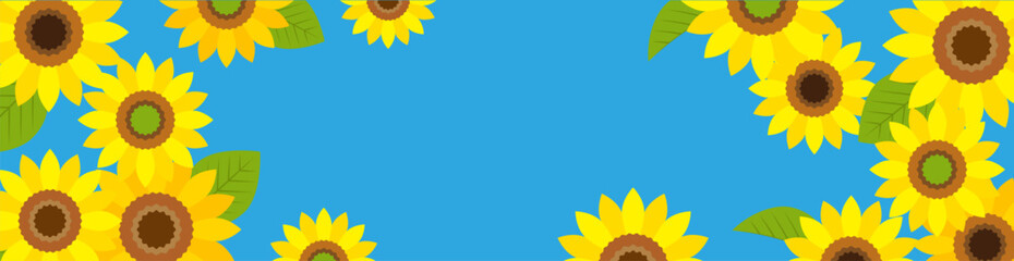 ひまわりの花の背景イラスト素材 ベクター 夏 空 青背景