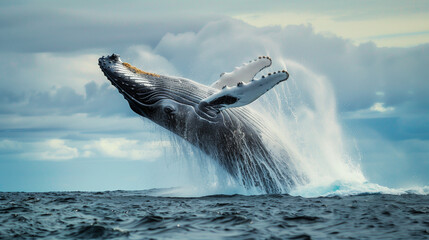 Fototapeta premium Majestic Breach: The Grace of Humpback Whales