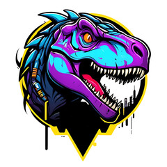 t-rex logo mascot in cyberpunk style for t-shirt