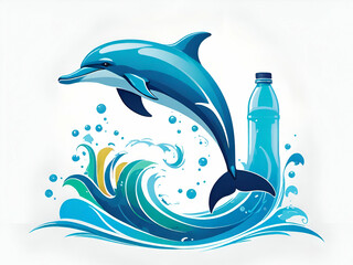 Dolphins swimming with plastic bottle waste in the sea, environmental problems