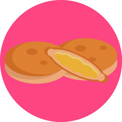 Fototapeta premium This icon represents Dorayaki, a beloved Japanese dessert featuring two fluffy pancakes with a sweet red bean filling.