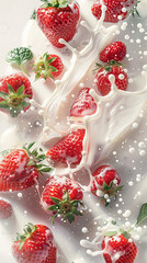 Juicy strawberries dance in irresistible cascades of milk...Temptation in every bite: luxurious strawberries meet healthy milk in a visual feast. - 794921341