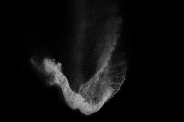 White texture isolated on black background. Light particles explosion. Dark textured overlay. - obrazy, fototapety, plakaty