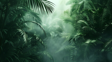 Naklejka premium A lush green jungle with a misty atmosphere