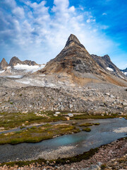 View of a peak of the Niialigaq mountain range in East Greenland.