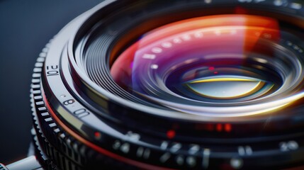 Professional photography with a close-up view of the camera lens The glass and mechanical components work together in harmony to provide excellent image quality and artistic expression.