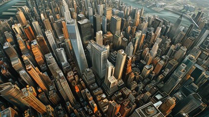 Birds eye view of bustling city new york city during sunset