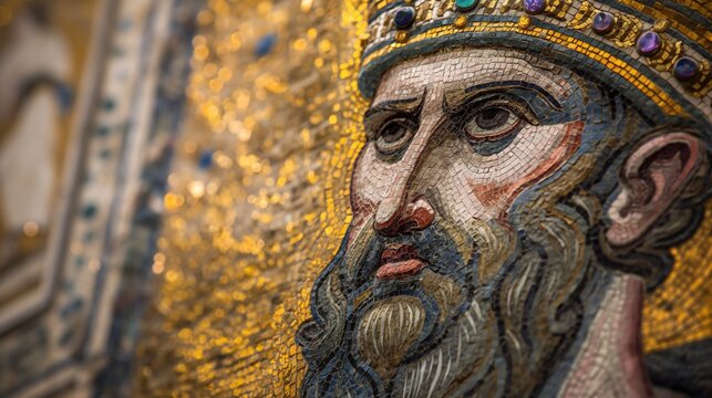 Portrait of Herod the Great Jewish king with crown mosaic painting monarch in bible