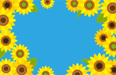 ひまわりの花の背景イラスト素材 ベクター 青空 夏イメージ