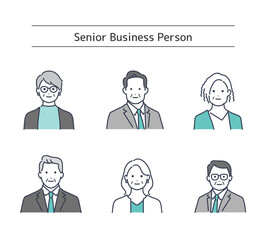 スーツを着たシニア男女のビジネスイラスト素材セット