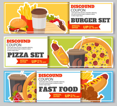 Discount coupon with 50 percent sale on fast food