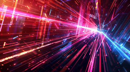 Naklejka premium A colorful, abstract image of a cityscape with bright red, blue, and purple lights. Concept of energy and excitement, as if the viewer is being transported into a futuristic world