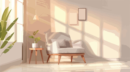 Cozy grey armchair with cushions in interior of light