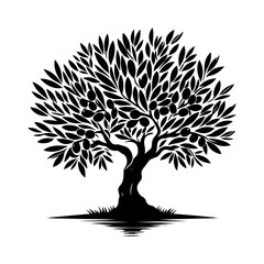 Vector Silhouette of Olive Tree- Embracing the Graceful Charm of Nature's Peaceful Symbol- Olive Tree Illustration- Vector of olive tree