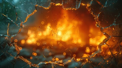 Stunning image of a shattered mirror reflecting the warm glow of a sunset - obrazy, fototapety, plakaty