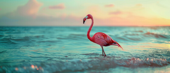 wallpaper of Flamingo Stand in The Water With Beautiful background Nature