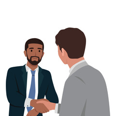 Two international business man Caucasian and Black shaking hands. Flat vector illustration isolated on white background