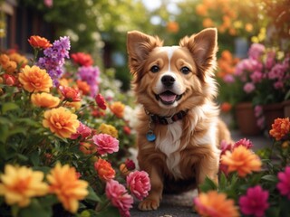a beautifull cute dog in a garden