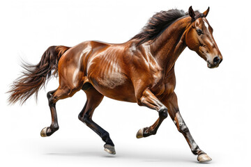 A brown horse galloping freely