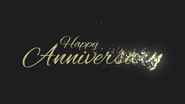Happy Anniversary gold particles text animation on black and grey background Gold text lettering animation for wishing and celebrating happy anniversary with your loved ones
