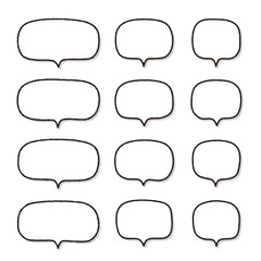 同じデザインのふき出し大中小セット（ふちどり・影）