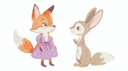 cute fox in a purple dress on a white background chat