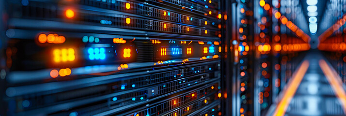 Modern server rack in a data center, powering digital communication and storage