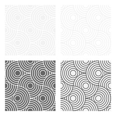 Set of seamless gray patterns of circles arcs lines to create fabric and wallpaper, easy background for Christmas card. Geometric white shapes in trendy retro style for cover decoration. - 794933958