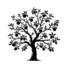 Obraz premium Peach Tree Vector Silhouette- Beauty of Nature's Sweet Harvest- Peach Tree Illustration- silhouette of peach tree.