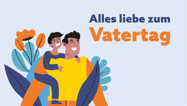 Father with son. Happy Father's Day congratulations card. Greeting June holiday poster, banner for sale promotion, marketing, advertising, celebration gift illustration. Flat style. - Powered by Adobe