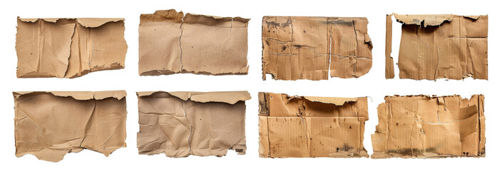 Assorted vintage torn cardboard pieces isolated