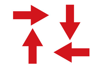 赤い矢印４点セット　右向きや左向きや下向きや上向き