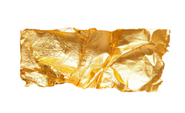 Textured gold leaf crinkled fragment on transparency