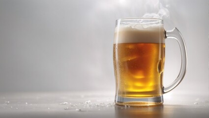 Foggy glass mug with beer on a white background