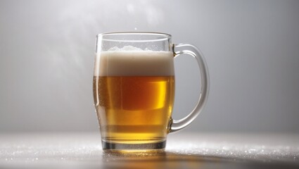 Foggy glass mug with beer on a white background