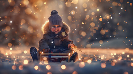 The child enjoys the joys of winter. - obrazy, fototapety, plakaty