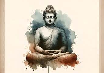 Watercolor illustration of a buddha statue for buddha day celebration.