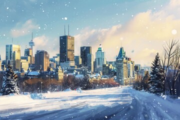The beauty of An artistic impression of the Montreal skyline during winter, Ai generated - obrazy, fototapety, plakaty