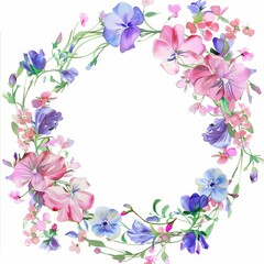 Violet Sweet Pea Frame with Floral Wreath