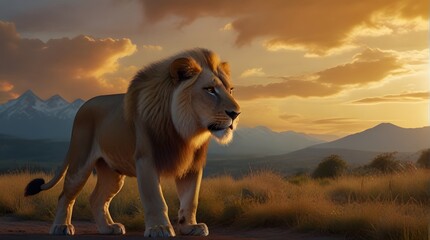 lion in the sunset, ai generated