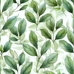 Seamless pattern of graceful olive leaves in light green tones on a white background