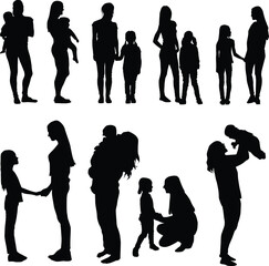 Set of mother and child silhouette illustration