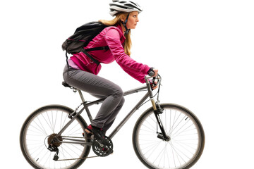 Active Woman Cycling Adventure on Transparent Background