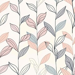 Simple minimalist botanical seamless pattern in line drawing in pastel colors