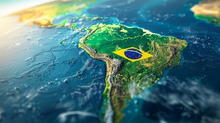 Topographic map of Brazil with national flag, highlighting Brazilian geography and country borders © Robert Kneschke
