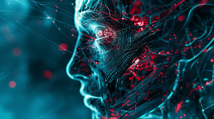 Un estilo cyborg Cybernetic, con elementos visuales de infrarrojos rojos y rayos X azules