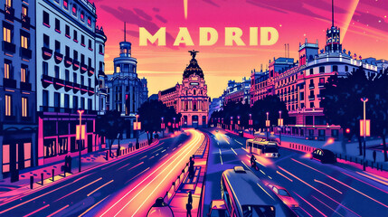 Madrid Cartel de viaje estilo vintage