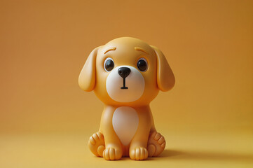 A dog character is rendered in 3D, reminiscent of clay animation with its chibi-style simplicity. With minimal details, the figure takes form in clay material, resembling an art toy or soft sculpture 